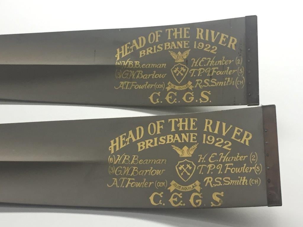 1922 Head of the River Winning Oars - Anglican Church Grammar School